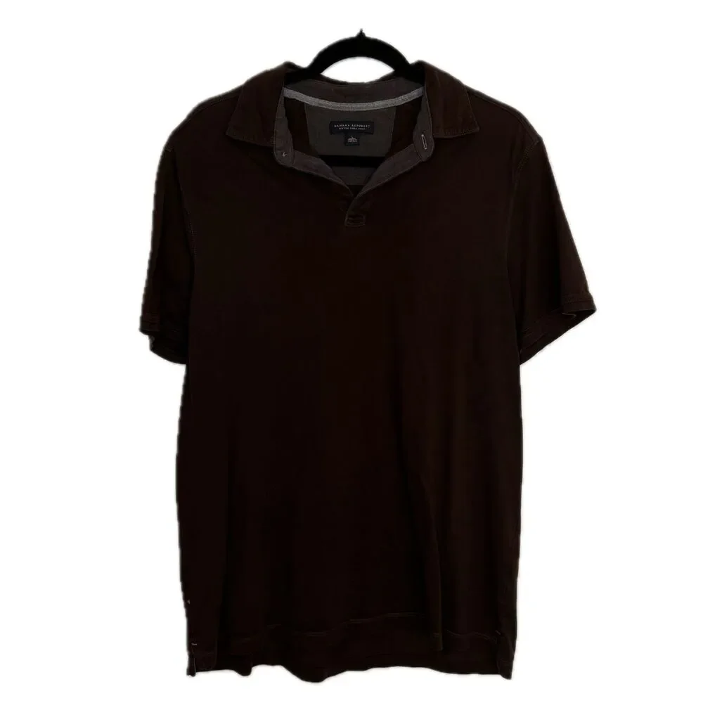 Banana Republic Men's Large Brown Fitted Pima Cotton Polo Short Sleeve Shirt
